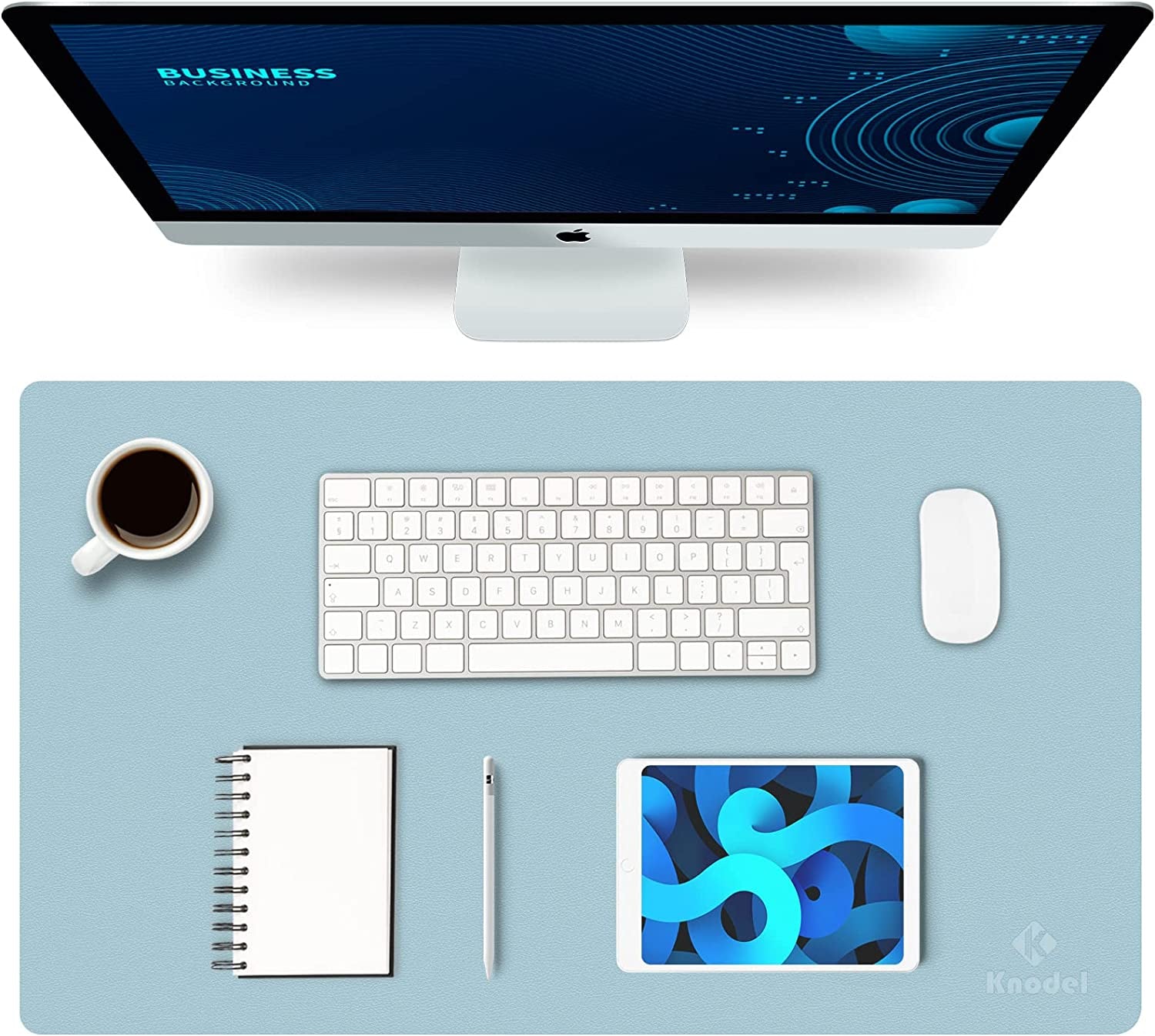 K KNODEL Large Office Leather Desk Mat, Mouse and Keyboard Pad, Computer and Laptop Mat, Desktop Protector and Cover, Writing Pad and Blotter (31.5"X15.7", White)