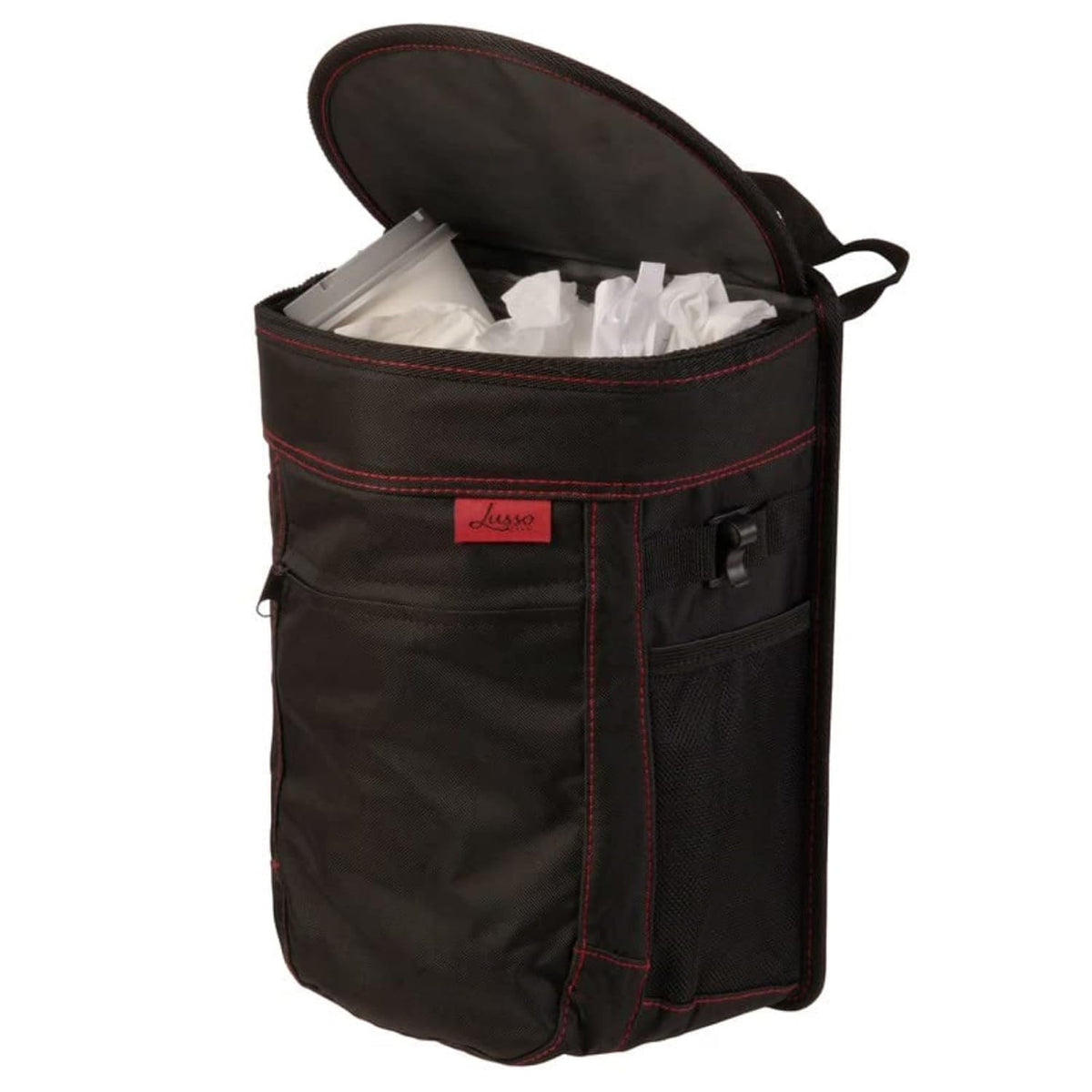 Lusso Gear Car Trash Can - 2.5-Gallon, Black, round - Leak-Proof & Spill-Proof Lid & Waterproof Removable Liner - Hanging Car Trash Bin & Organizer for SUV, Truck & Minivan