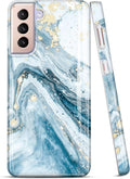 JIAXIUFEN Galaxy S21 Case Gold Sparkle Glitter Marble Slim Shockproof TPU Soft Rubber Silicone Cover Phone Case for Samsung Galaxy S21 5G 6.2 Inch 2021 Blue