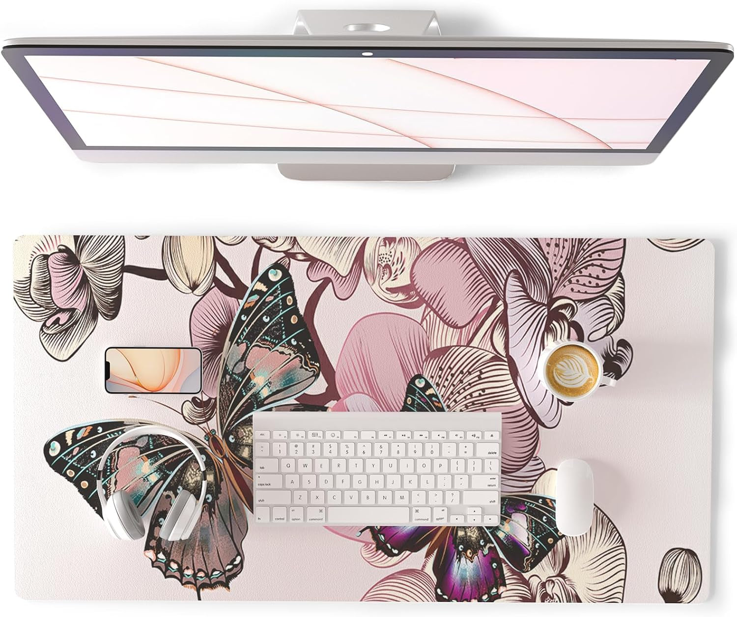 QIYI Large Mouse Pad, Cute Pink Desk Mat for Desktop, Women Girls PU Leather Desk Pad Waterproof Gaming Mousepad, Rose Gold Marble Computer Protector Writing Pad for School Office Home 31.5" X 15.7"