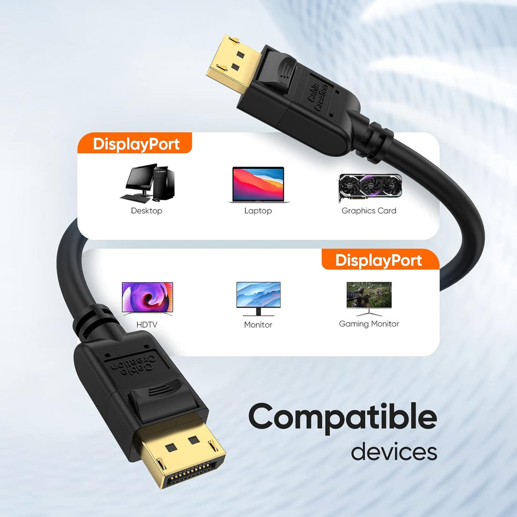Cablecreation Displayport Cable 10Ft/3M, 4K DP Cable 1.2 Male to Male Support 4K@60Hz, 2K@144Hz Compatible with Computer, Desktop, Laptop, PC, Monitor, Projector,2Pack/Black