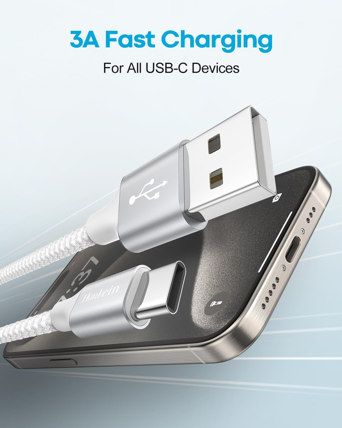 Huukein Short USB C Cable 1Ft, 2 Pack USB a to USB C Carplay Cable for Iphone 17 Air 16 15 Pro Max Plus, Short USBC Car Charger Cord, White