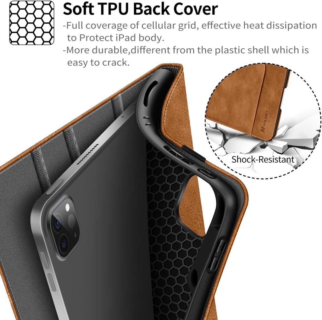 H HOLIMET Case for Ipad Pro 12.9 2022 6Th/5Th/4Th/3Rd Generation 2021 2020 2018 with Pencil Holder Pocket Soft TPU Back Shockproof, Auto Sleep/Wake, Vegan Leather
