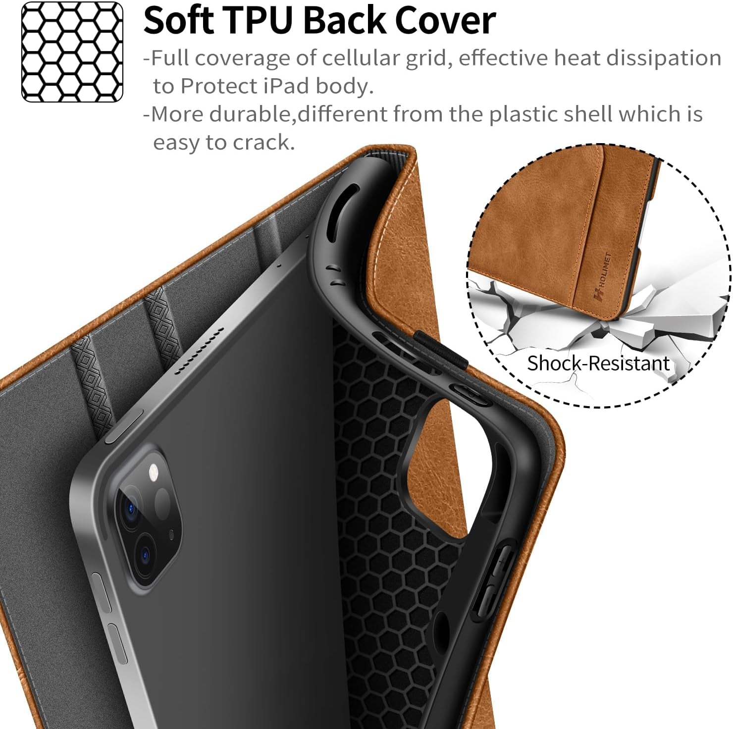 H HOLIMET Case for Ipad Pro 12.9 2022 6Th/5Th/4Th/3Rd Generation 2021 2020 2018 with Pencil Holder Pocket Soft TPU Back Shockproof, Auto Sleep/Wake, Vegan Leather