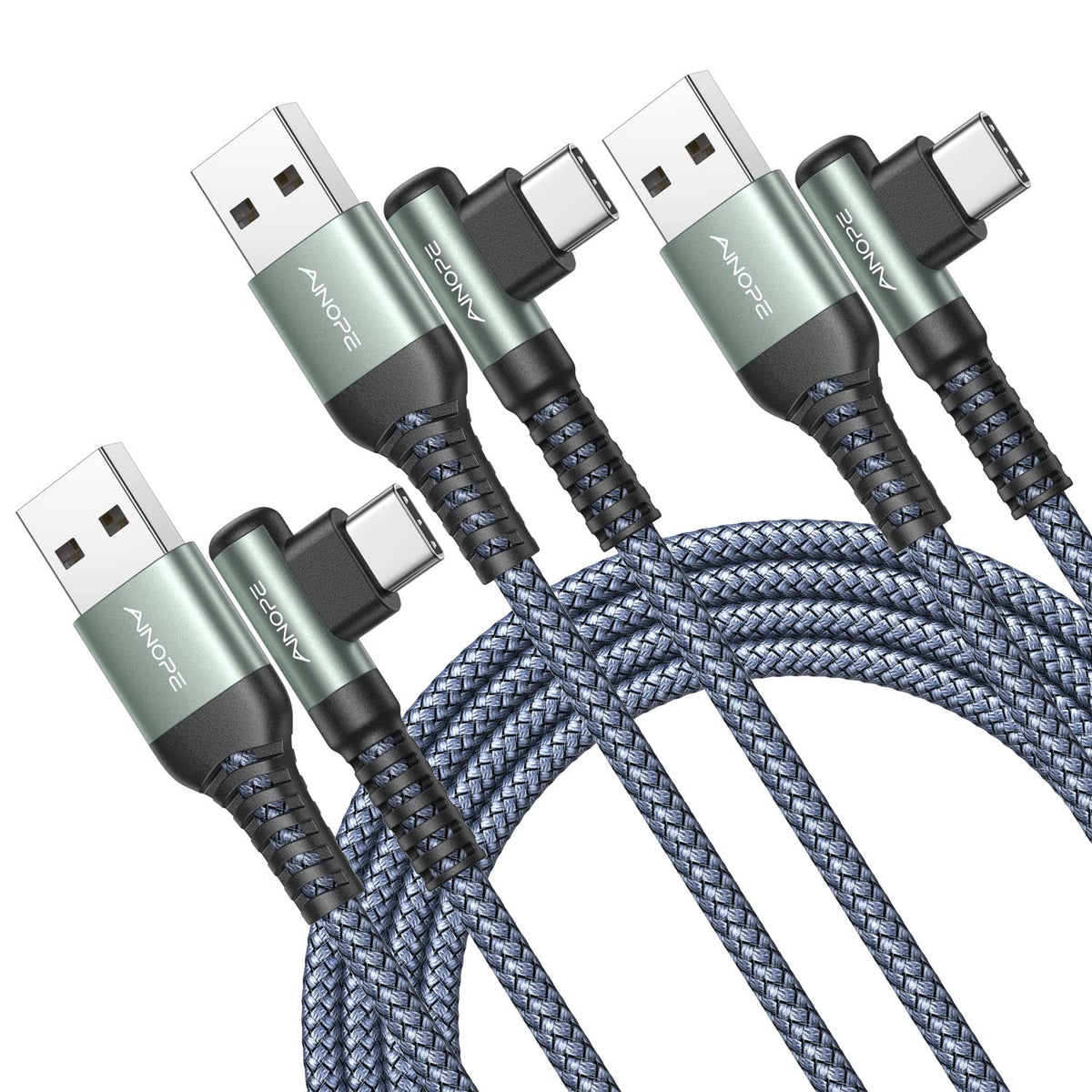 AINOPE 2-Pack Type C Charging Cable 3.1A Fast Charge, Right Angle [6.6Ft+6.6Ft] USB C Cable, Durable Nylon Braided Type C Charging Cable Fast Charge Compatible Galaxy S10 S9 S21, LG V30,V20,G6