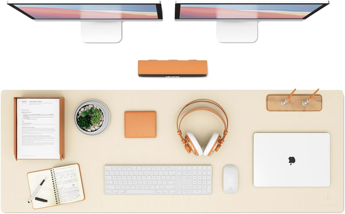 K KNODEL Large Office Leather Desk Mat, Mouse and Keyboard Pad, Computer and Laptop Mat, Desktop Protector and Cover, Writing Pad and Blotter (31.5"X15.7", White)