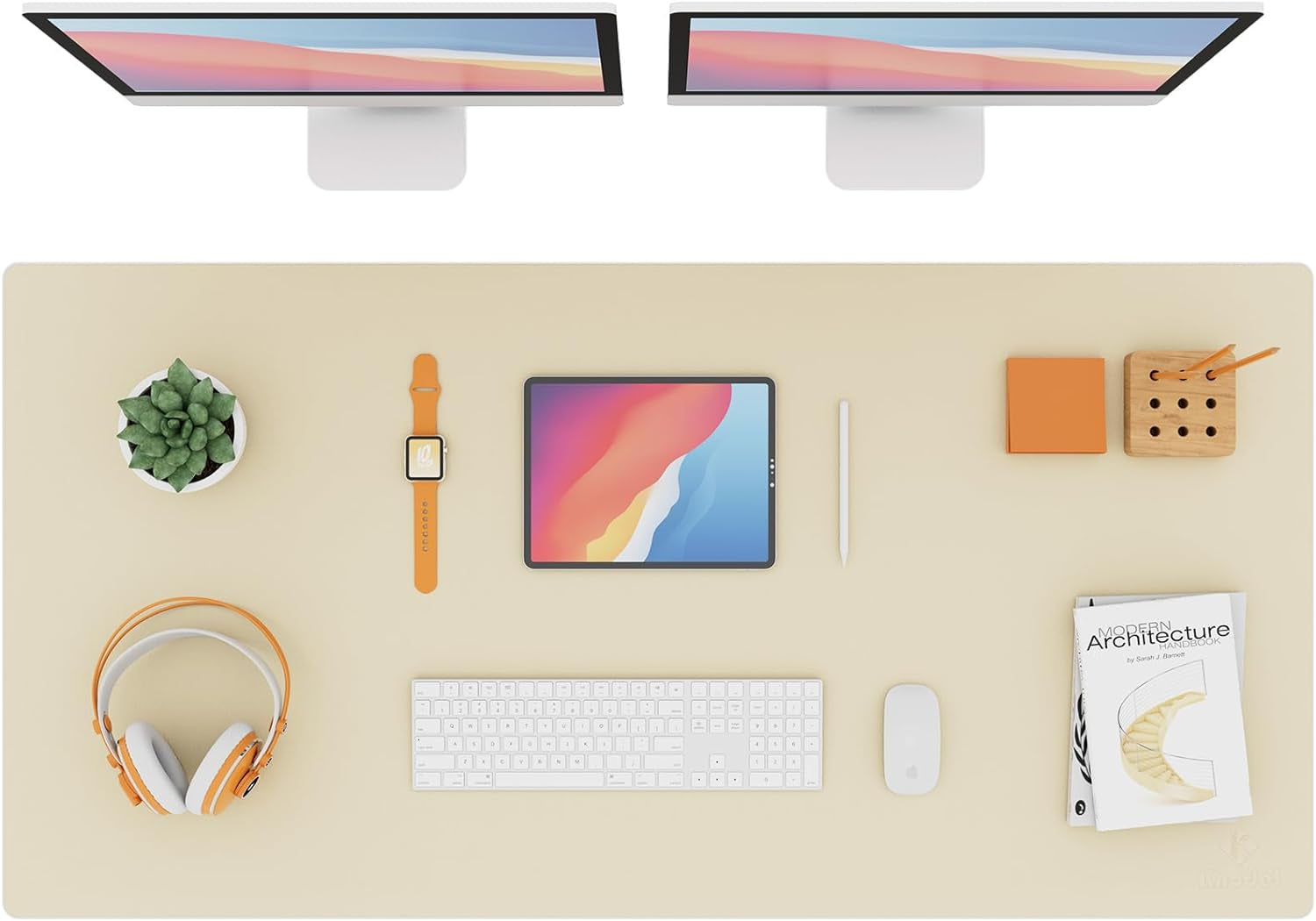 K KNODEL Large Office Leather Desk Mat, Mouse and Keyboard Pad, Computer and Laptop Mat, Desktop Protector and Cover, Writing Pad and Blotter (31.5"X15.7", White)