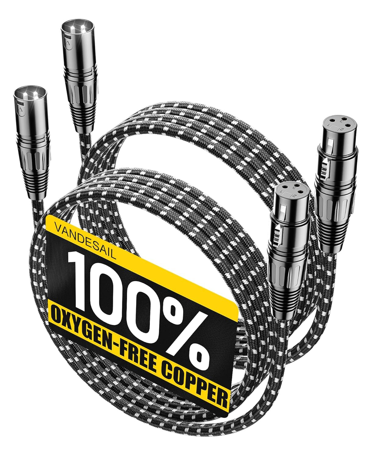XLR Cables, 3Ft 2 Pack Microphone Cable, XLR Male to Female Balanced Microphone Cord 3 Pin, 3 Foot Short Mic Cord Oxygen-Free Copper (OFC) Nylon Braided