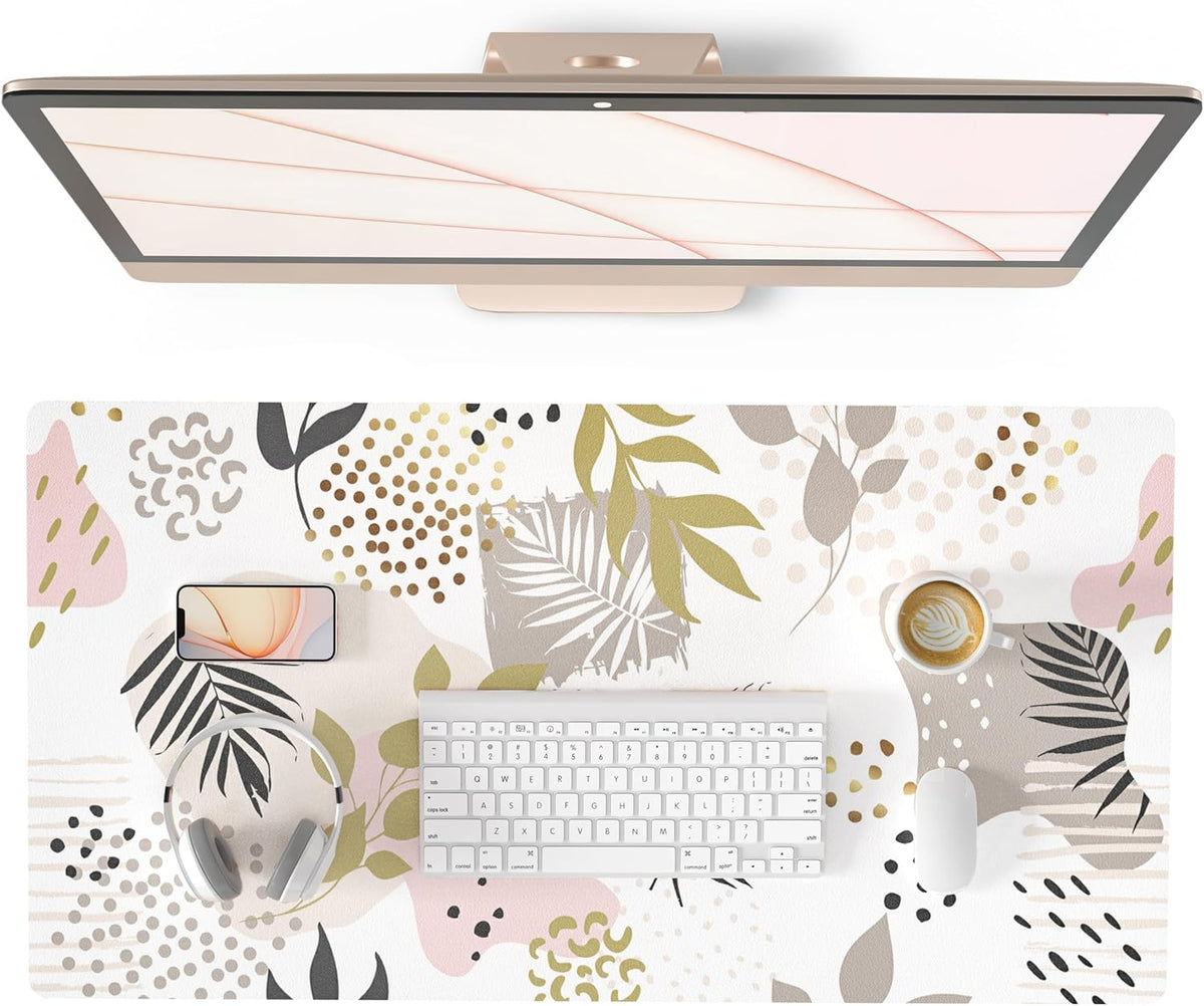 QIYI Large Mouse Pad, Cute Pink Desk Mat for Desktop, Women Girls PU Leather Desk Pad Waterproof Gaming Mousepad, Rose Gold Marble Computer Protector Writing Pad for School Office Home 31.5" X 15.7"