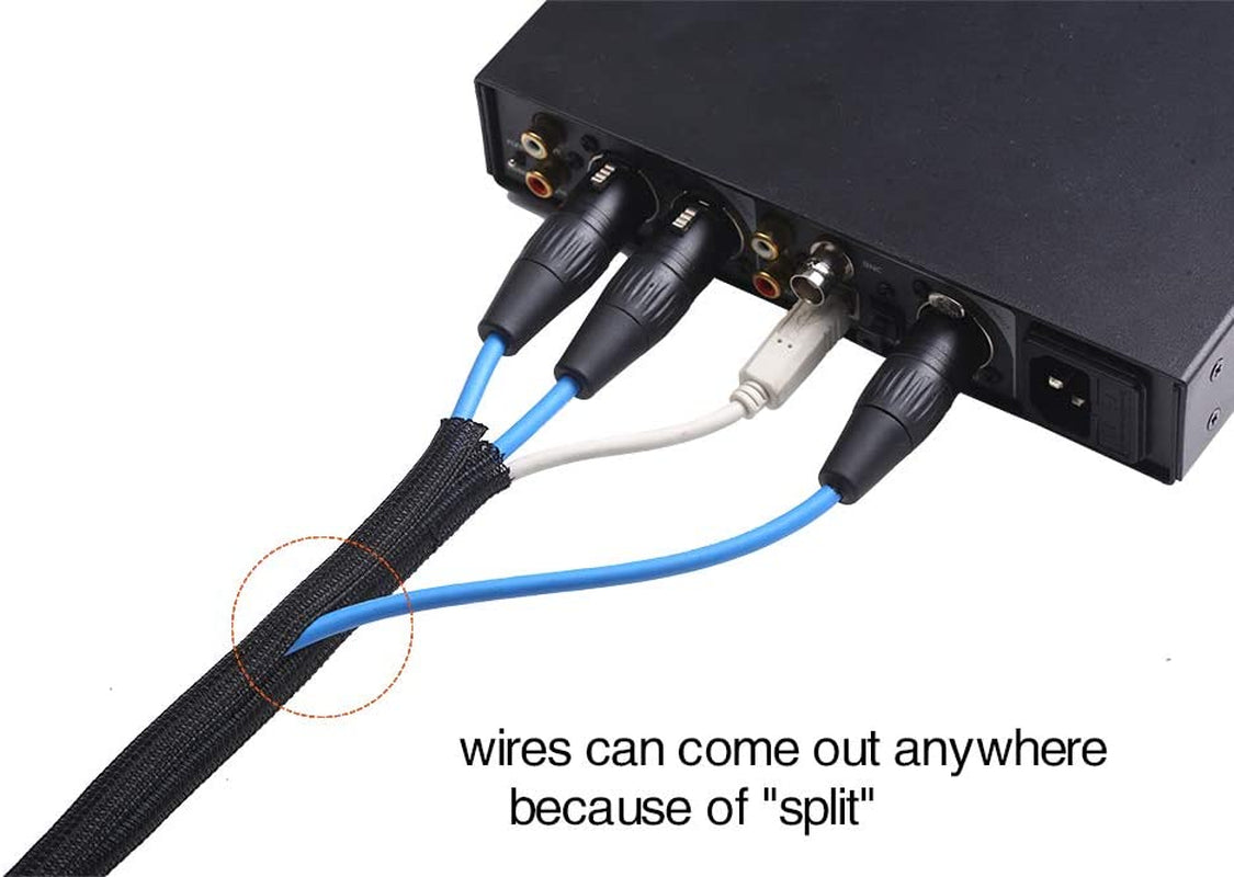 Alex Tech 10Ft - 3/8 Inch Cord Protector Wire Loom Tubing Cable Sleeve Split Sleeving for USB Cable Power Cord Audio Video Cable – Protect Cat from Chewing Cords - Black