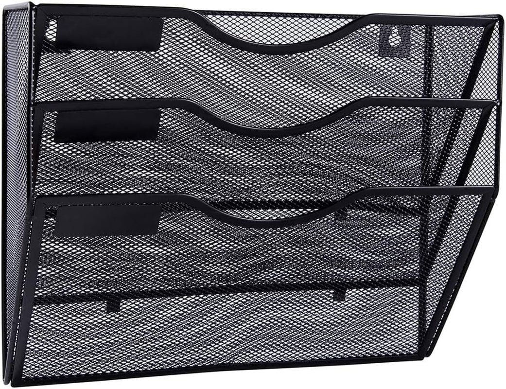 EASEPRES 8 Pocket Mesh Hanging Wall File Organizer, Wall Mounted Mail Paper Document Folder Holder, Clipboard Storage Organization Magazine Rack with Nametag Label for Office Home School, Black