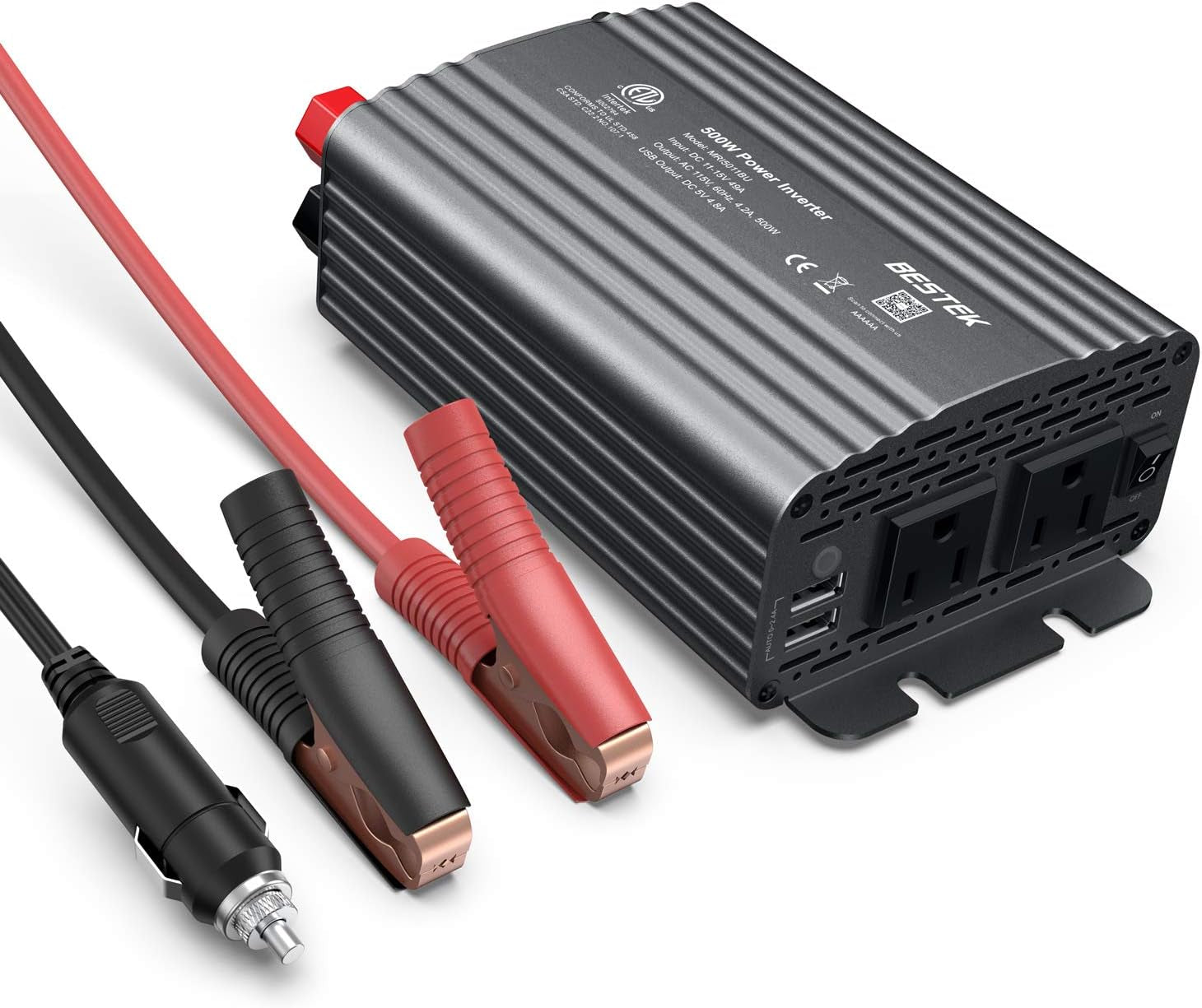 BESTEK 500W Power Inverter DC 12V to 110V AC Converter with 4.8A Dual USB Car Charger ETL Listed (Blue)