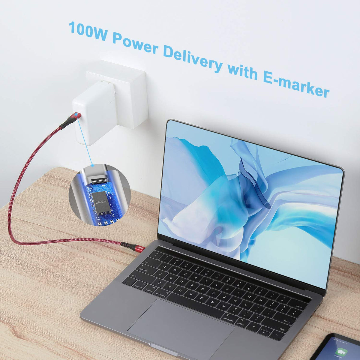 Fasgear USB C to USB C Cable 1.6Ft, 100W Fast Charge, 10Gbps USB 3.1 Gen 2 Type C Cord 5A Power Delivery with E-Marker Chip Compatible for Macbook, Matebook,I-Pad Air,Galaxy S21,Ssd,Pixel 5/4/Xl,Red