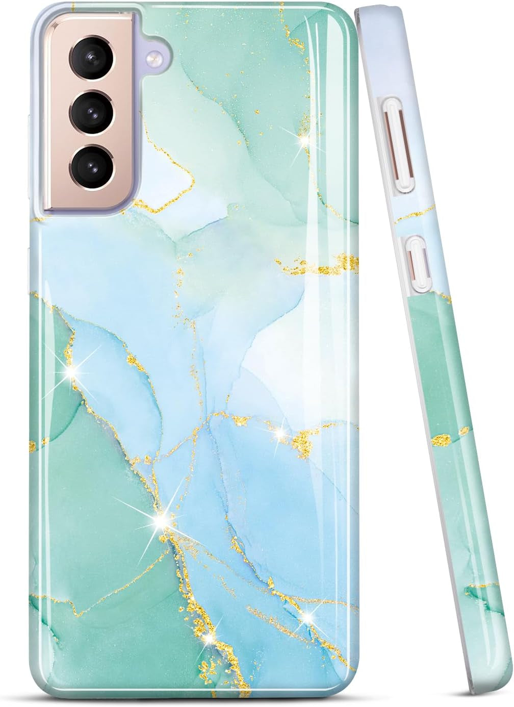 JIAXIUFEN Galaxy S21 Case Gold Sparkle Glitter Marble Slim Shockproof TPU Soft Rubber Silicone Cover Phone Case for Samsung Galaxy S21 5G 6.2 Inch 2021 Blue