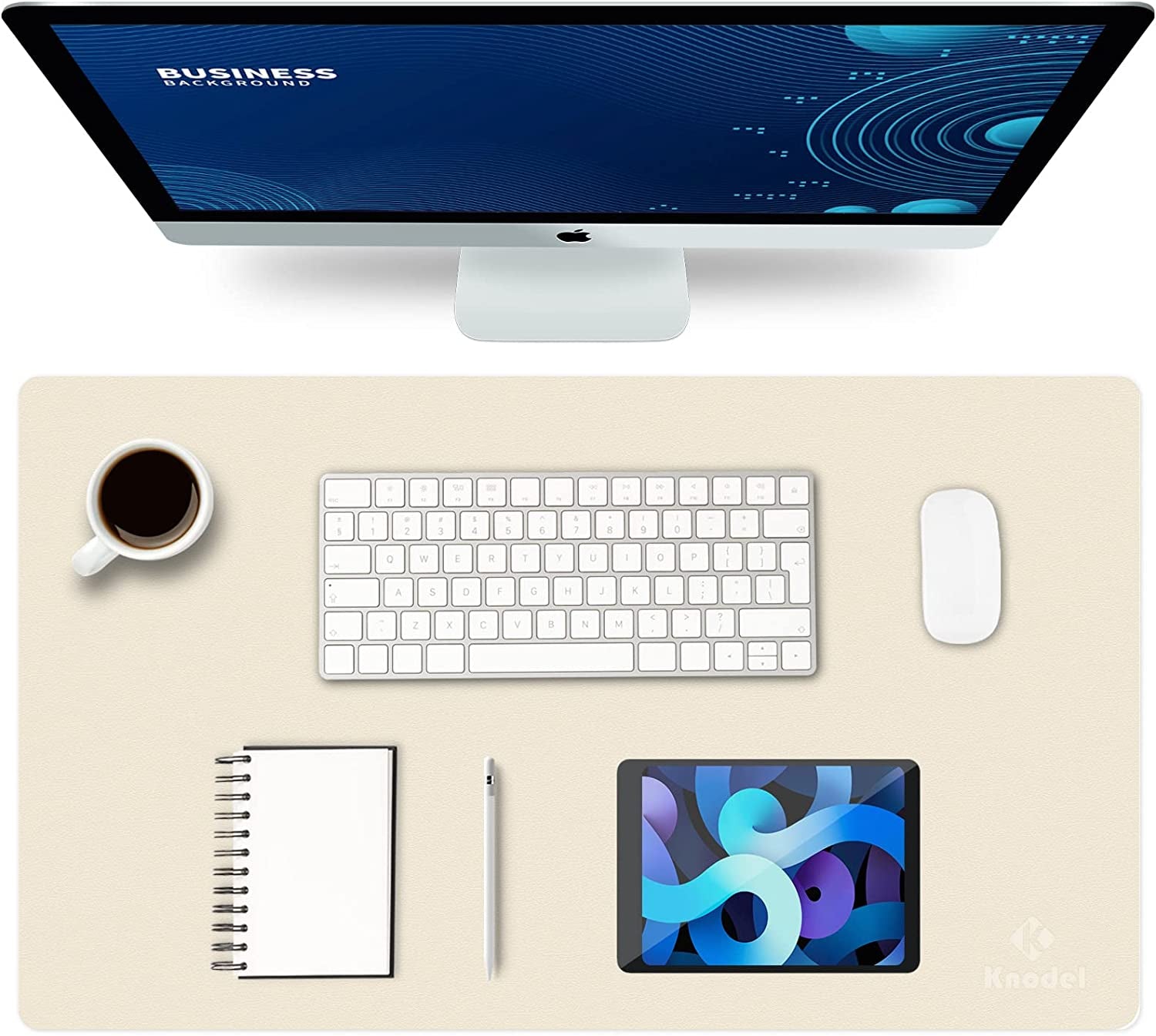 K KNODEL Large Office Leather Desk Mat, Mouse and Keyboard Pad, Computer and Laptop Mat, Desktop Protector and Cover, Writing Pad and Blotter (31.5"X15.7", White)
