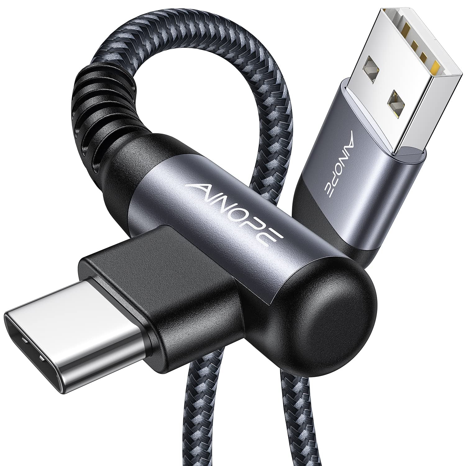 AINOPE 2-Pack Type C Charging Cable 3.1A Fast Charge, Right Angle [6.6Ft+6.6Ft] USB C Cable, Durable Nylon Braided Type C Charging Cable Fast Charge Compatible Galaxy S10 S9 S21, LG V30,V20,G6