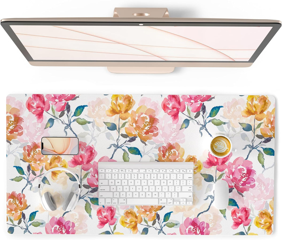 QIYI Large Mouse Pad, Cute Pink Desk Mat for Desktop, Women Girls PU Leather Desk Pad Waterproof Gaming Mousepad, Rose Gold Marble Computer Protector Writing Pad for School Office Home 31.5" X 15.7"