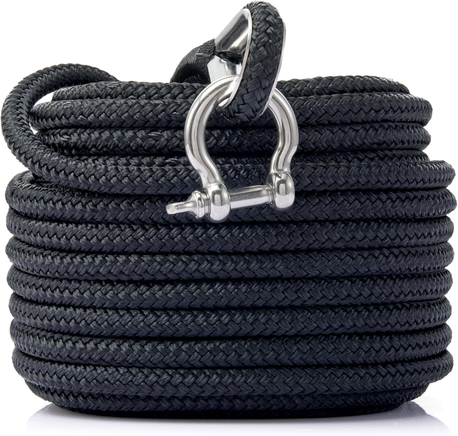 Rainiersupplyco Boat Anchor Rope - Double Braided Marine Rope Anchor Line - 50Ft Nylon Boating Line with 316 Stainless Steel Thimble and Heavy Duty Marine Grade