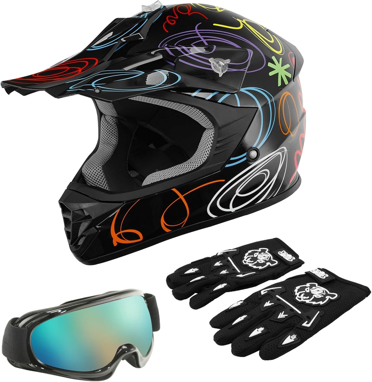 TCT-MOTORPARTS DOT Youth Kids Dirt Bike Full Face Helmets Motocross ATV Offroad Four Wheeler Helmet Pink Butterfly Medium Size