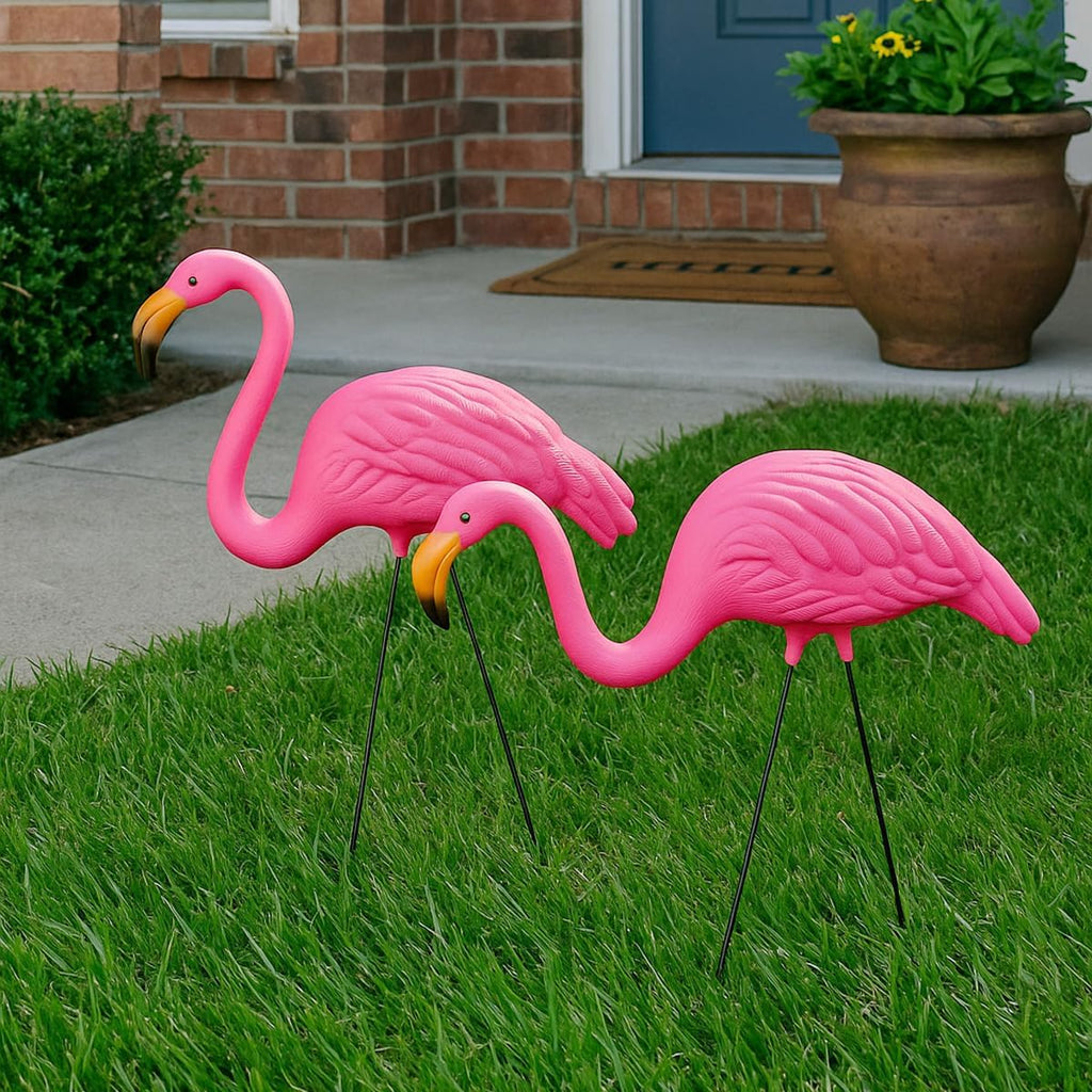 GIFTEXPRESS Pink Flamingos Yard Decorations - 2 Pack Extra Large 24" Tall Plastic Flamingo Statue W/Metal Stakes - Lawn Ornaments & Garden Decor for Outdoor Parties