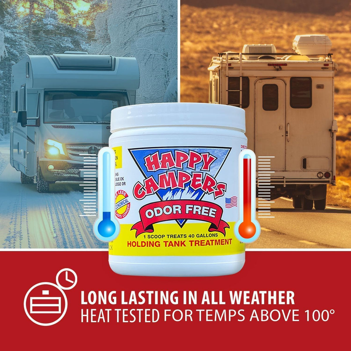Happy Campers RV Toilet Treatment - Powerful Odor Control, Long-Lasting RV Tank Treatment - Prevents Clogs, Buildup, Sensor Failure - Keeps Holding Tank Clean & Healthy, Odor Free (18 Treatments)