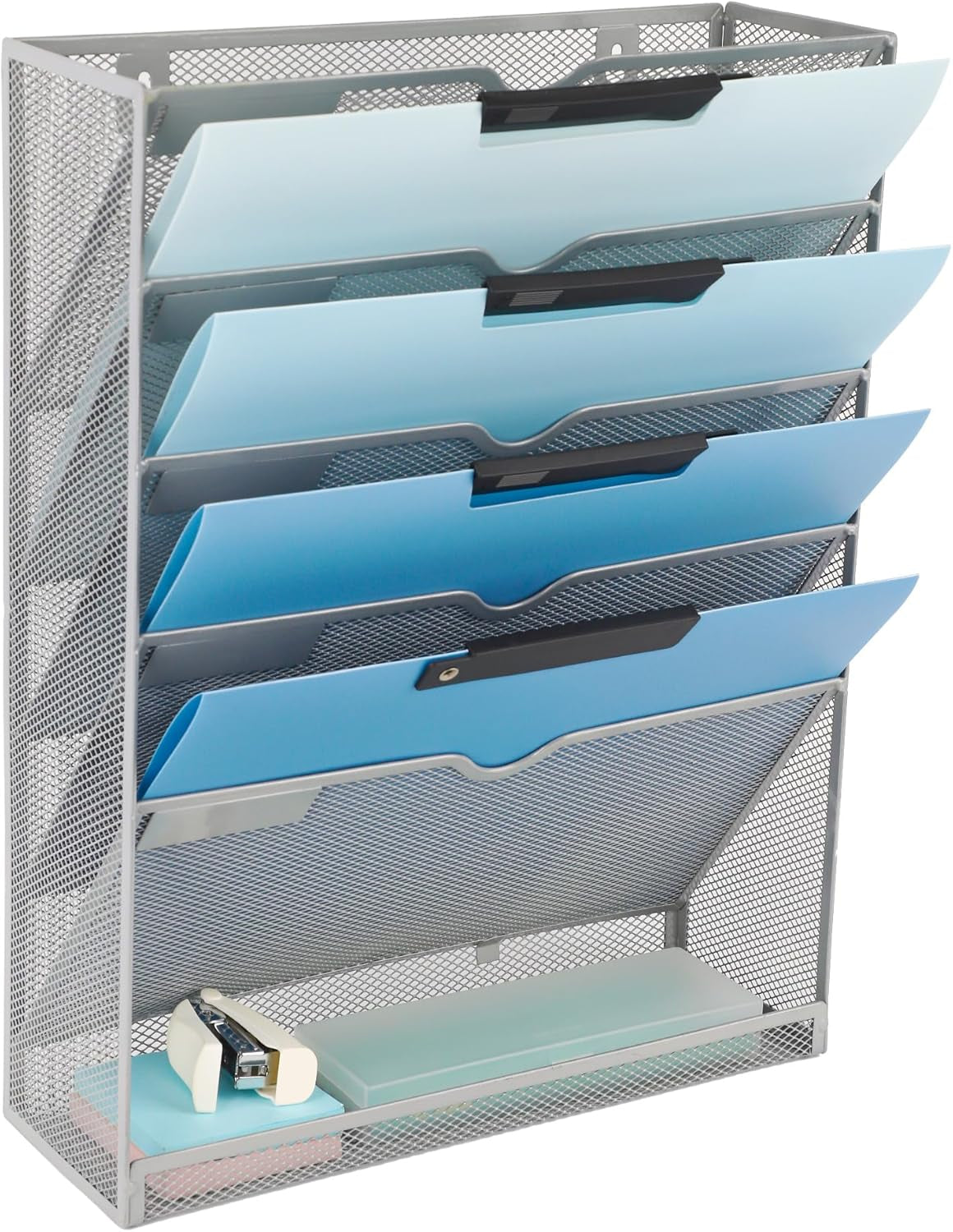 EASEPRES 8 Pocket Mesh Hanging Wall File Organizer, Wall Mounted Mail Paper Document Folder Holder, Clipboard Storage Organization Magazine Rack with Nametag Label for Office Home School, Black