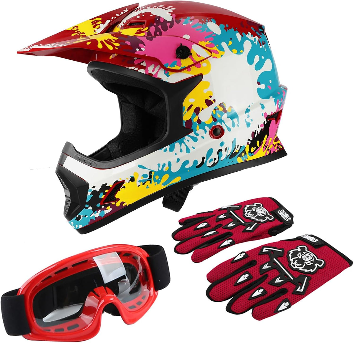 TCT-MOTORPARTS DOT Youth Kids Dirt Bike Full Face Helmets Motocross ATV Offroad Four Wheeler Helmet Pink Butterfly Medium Size