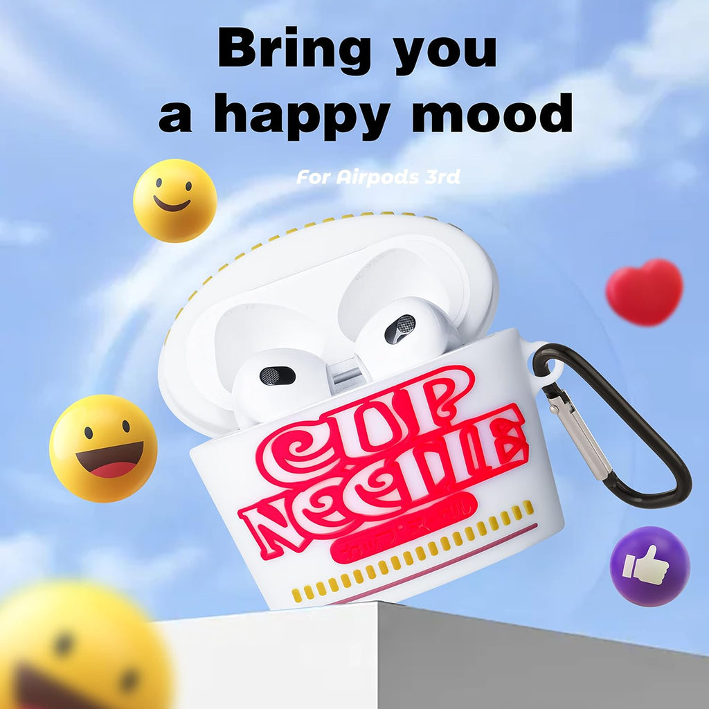 Mulafnxal Case for Airpods 3 3Rd Generation Cute Soft Silicone 3D Funny Fun for Air Pod 3 (2021) Cover Unique Fashion Food Design Skin Cartoon Cases (Cup Noodle)