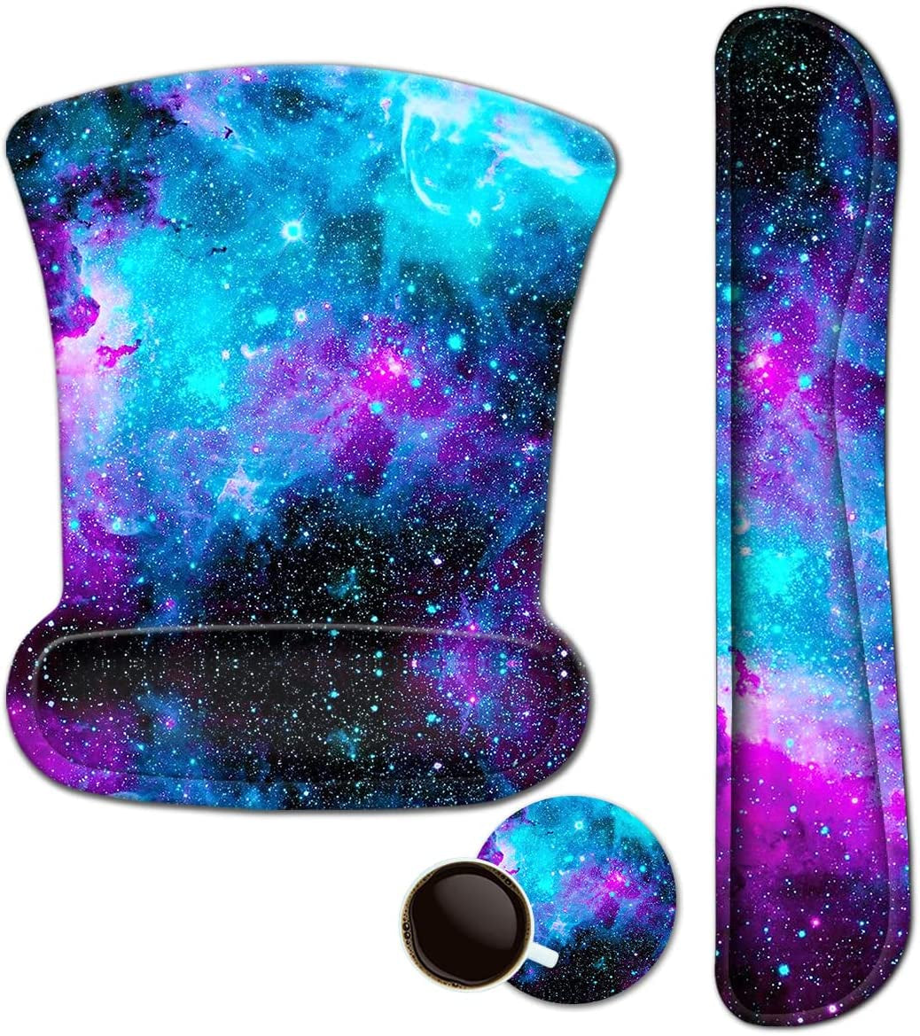 Mouse Pad with Wrist Support and Keyboard Wrist Rest Pad Set,Ergonomic Mouse Pads for Computers Laptop,Non-Slip Comfortable Mousepad W/Raised Memory Foam for Easy Typing & Pain Relief (Starry Night)