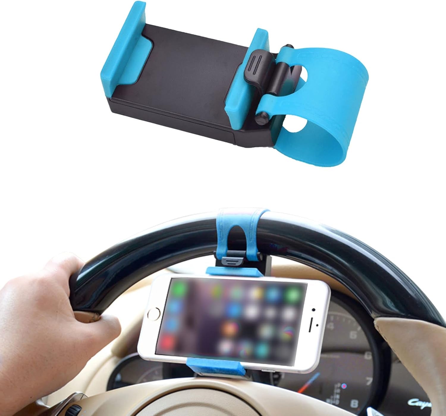 HAOBO Car Phone Holder - Adjustable Car Cradle, Steering Wheel Phone Mount, Universal Mobile Phone Mount, Hands Free Automobile Cell Phone Holder for Most Steering Wheels (Black)