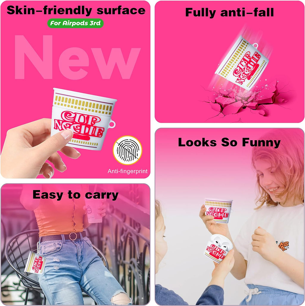 Mulafnxal Case for Airpods 3 3Rd Generation Cute Soft Silicone 3D Funny Fun for Air Pod 3 (2021) Cover Unique Fashion Food Design Skin Cartoon Cases (Cup Noodle)