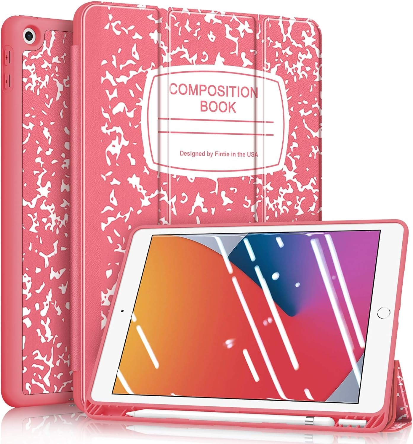 Fintie Slimshell Case for Ipad 9Th / 8Th / 7Th Generation (2021/2020/2019 Model) 10.2 Inch - [Built-In Pencil Holder] Soft TPU Protective Stand Back Cover, Auto Wake/Sleep, Composition Book Black