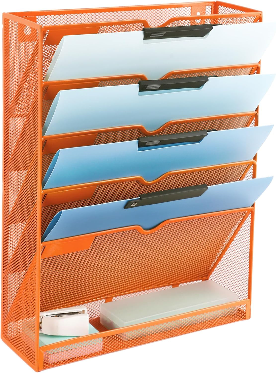 EASEPRES 8 Pocket Mesh Hanging Wall File Organizer, Wall Mounted Mail Paper Document Folder Holder, Clipboard Storage Organization Magazine Rack with Nametag Label for Office Home School, Black