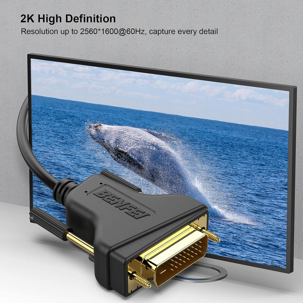 BENFEI DVI to DVI Cable, 1.8 Meter DVI-D 24+1 Gold Plated Cable, Dual Link Support High Resolution 2560X1600 for Gaming, DVD, Laptop, HDTV
