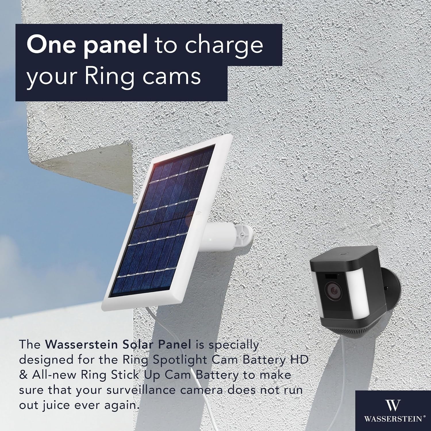 Wasserstein Solar Panel Compatible with Ring Spotlight Cam/Plus/Pro Battery, Stick up Cam/Pro & Outdoor Cam plus Battery - Continuous Power for Ring Surveillance Camera (3-Pack, White)
