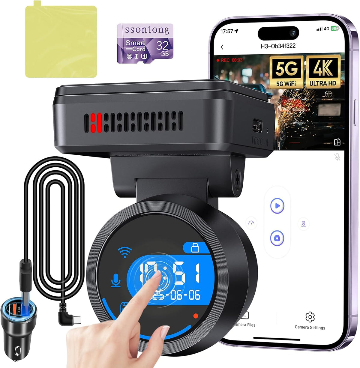 Dash Cam Front and Rear, Dash Camera for Cars Wifi/App Control Dual Dashcam W/ 64GB Card, 2.5K Dash Cam Front+1080P Rear Car Camera W/Super Night Vision, Loop Recording, G-Sensor, Max Support 256GB