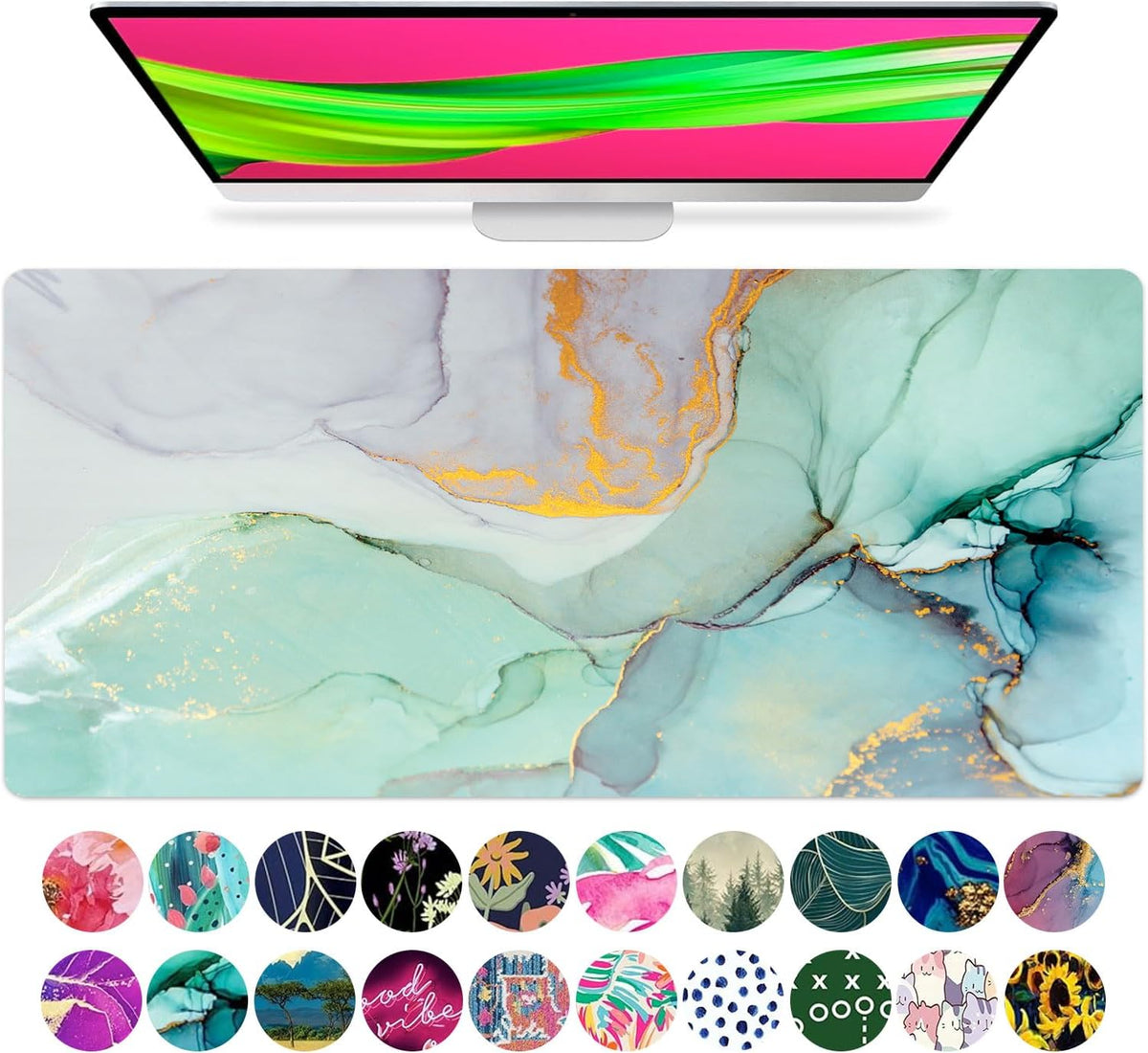 French KOKO Large Mouse Pad Desk Mat 15" X 30" – Extended Floral Desk Protector for Keyboard & Mouse – Non-Slip Waterproof Cute Office Pad Aesthetic Workstation Mat
