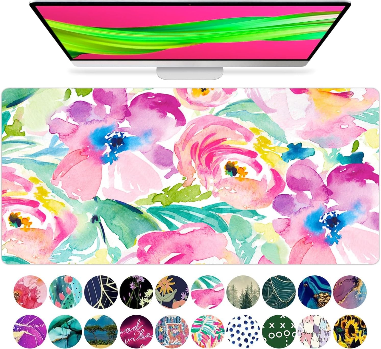 French KOKO Large Mouse Pad Desk Mat 15" X 30" – Extended Floral Desk Protector for Keyboard & Mouse – Non-Slip Waterproof Cute Office Pad Aesthetic Workstation Mat