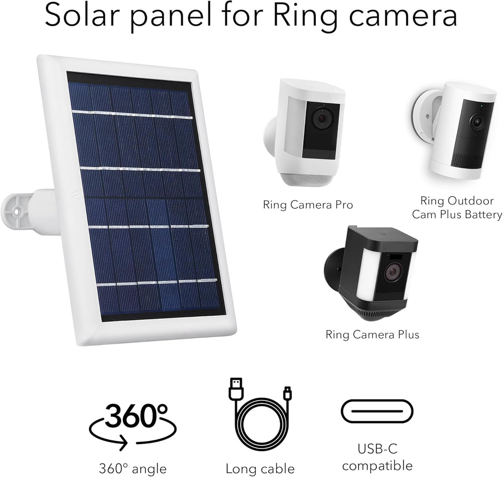 Wasserstein Solar Panel Compatible with Ring Spotlight Cam/Plus/Pro Battery, Stick up Cam/Pro & Outdoor Cam plus Battery - Continuous Power for Ring Surveillance Camera (3-Pack, White)