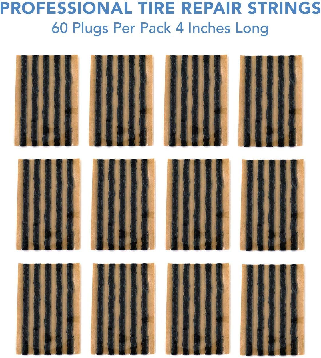 Ckauto 60Pcs 4" Black Tire Repair Strings, Automotive Tool Tire Repair Plugs for Tubeless Off-Road Tires Car, Bike, ATV, UTV, Wheelbarrow, Mower