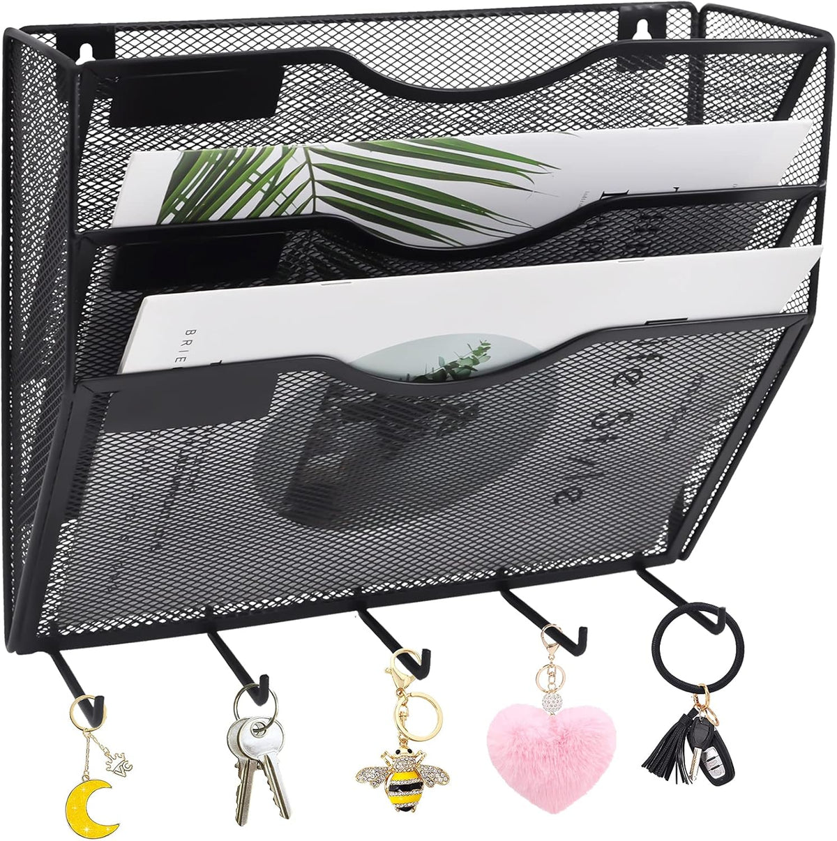EASEPRES 8 Pocket Mesh Hanging Wall File Organizer, Wall Mounted Mail Paper Document Folder Holder, Clipboard Storage Organization Magazine Rack with Nametag Label for Office Home School, Black