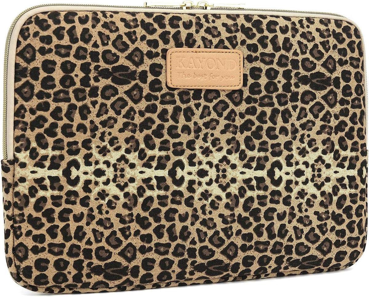 Kayond KY-03 Canvas Fabric 15.6 Inch Laptops Sleeve - Brown Leopard Print