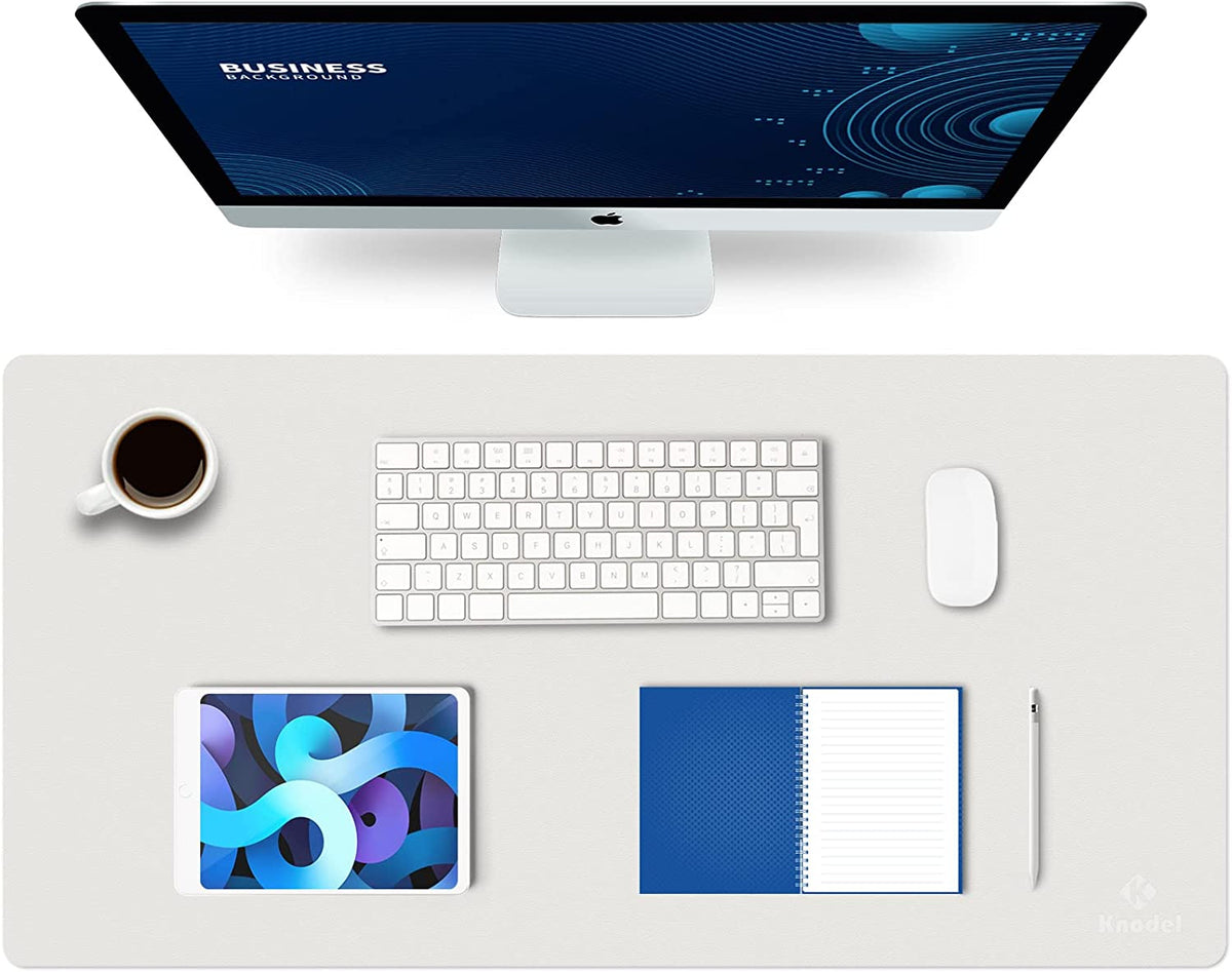K KNODEL Large Office Leather Desk Mat, Mouse and Keyboard Pad, Computer and Laptop Mat, Desktop Protector and Cover, Writing Pad and Blotter (31.5"X15.7", White)