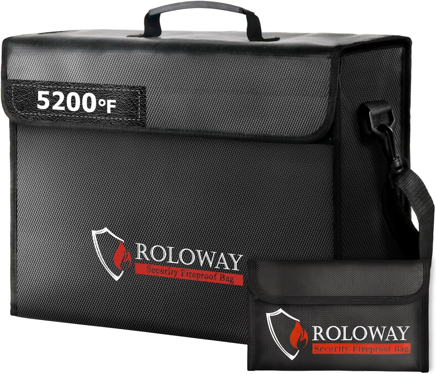 ROLOWAY Fireproof Document & Money Bags, Large Fireproof & Water Resistant Bag (15 X 12 X 5 Inches), Fireproof Folder Safe Bag for Cash, Valuables & Passport, with Silicone Coating & Zipper Closure