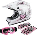 TCT-MOTORPARTS DOT Youth Kids Dirt Bike Full Face Helmets Motocross ATV Offroad Four Wheeler Helmet Pink Butterfly Medium Size