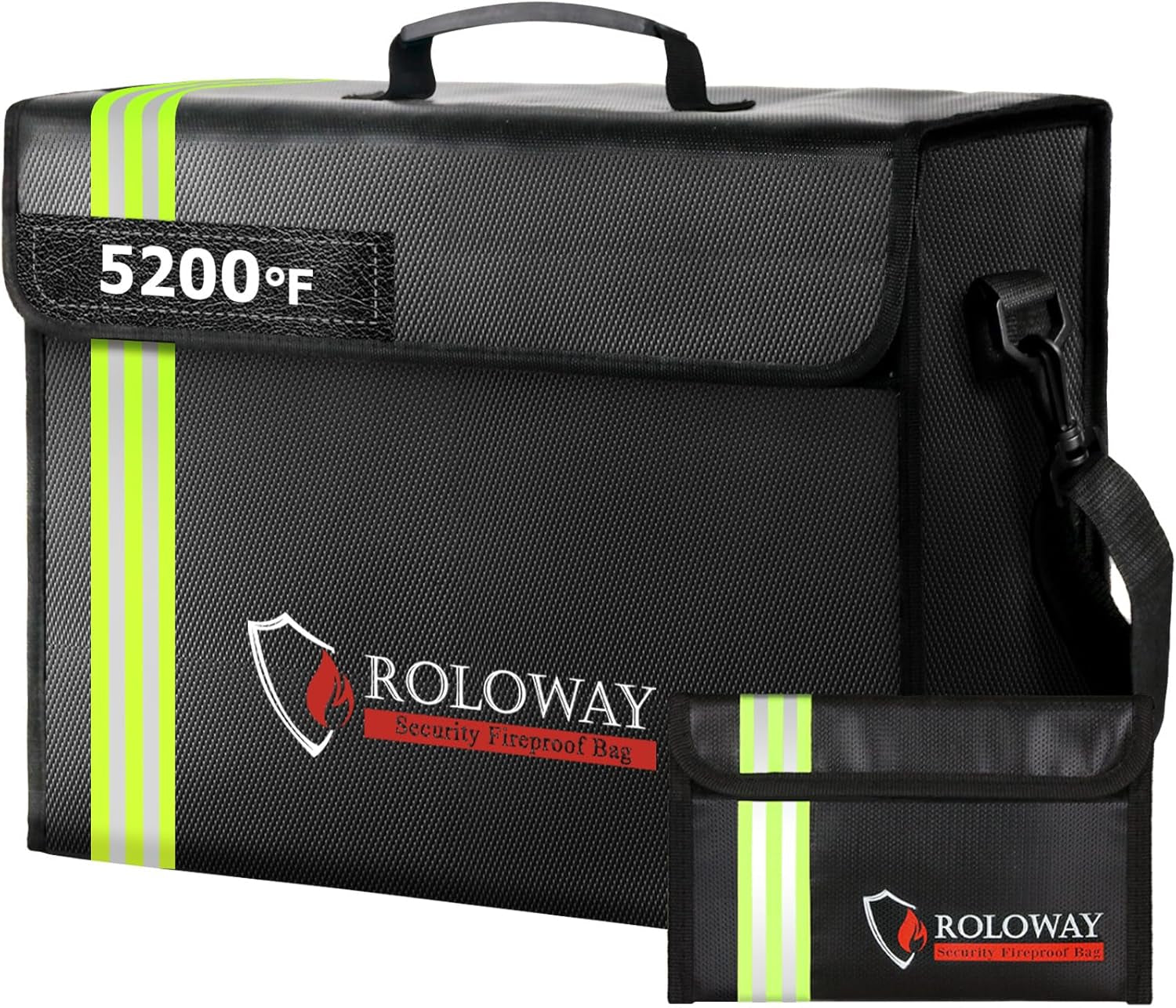 ROLOWAY Fireproof Document & Money Bags, Large Fireproof & Water Resistant Bag (15 X 12 X 5 Inches), Fireproof Folder Safe Bag for Cash, Valuables & Passport, with Silicone Coating & Zipper Closure