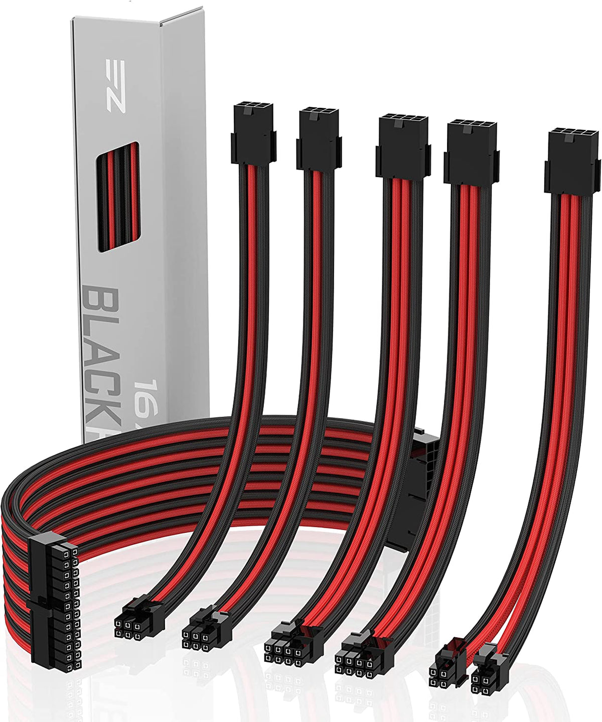 EZDIY-FAB PSU Cable Extension Kit Sleeved Cable Custom Power Supply Sleeved Extension 16 AWG 24-PIN 8-PIN 6-PIN 4+4-PIN with Combs- Black/Purple