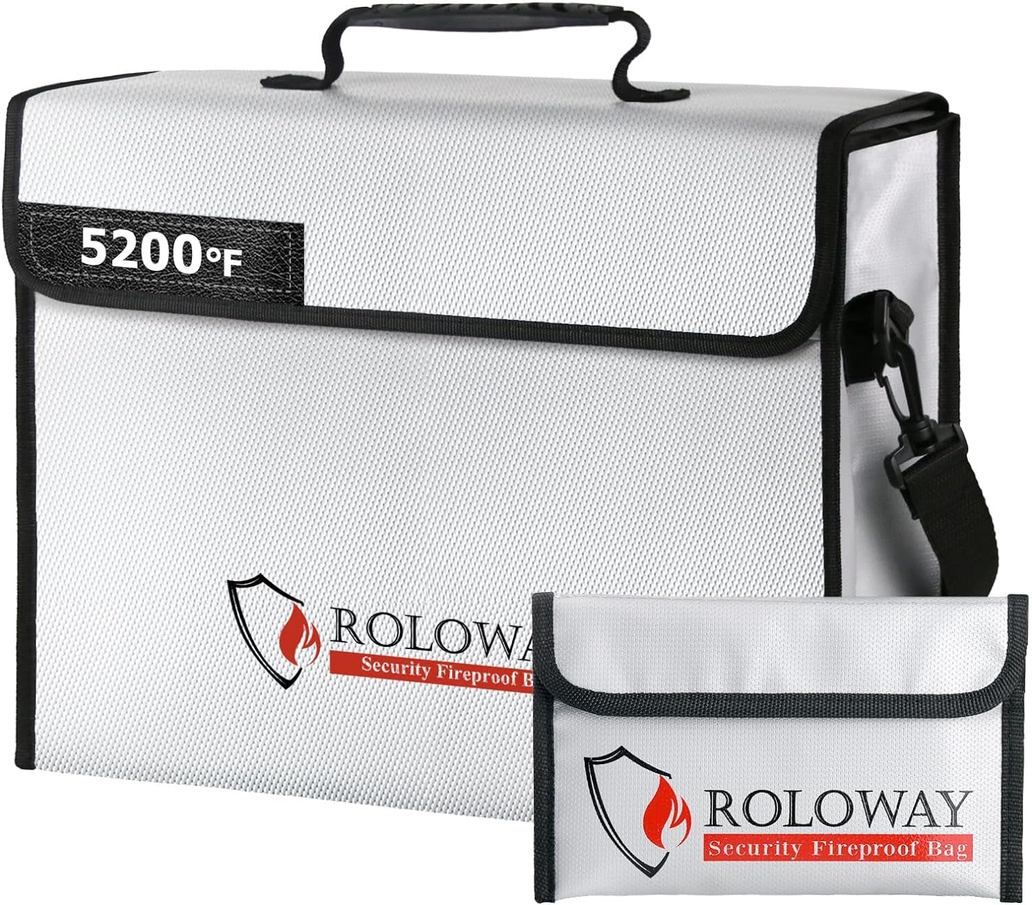 ROLOWAY Fireproof Document & Money Bags, Large Fireproof & Water Resistant Bag (15 X 12 X 5 Inches), Fireproof Folder Safe Bag for Cash, Valuables & Passport, with Silicone Coating & Zipper Closure