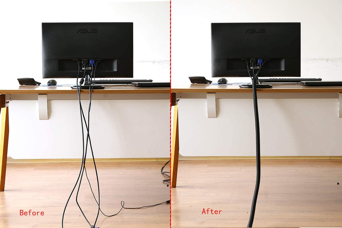 Alex Tech 10Ft - 3/8 Inch Cord Protector Wire Loom Tubing Cable Sleeve Split Sleeving for USB Cable Power Cord Audio Video Cable – Protect Cat from Chewing Cords - Black