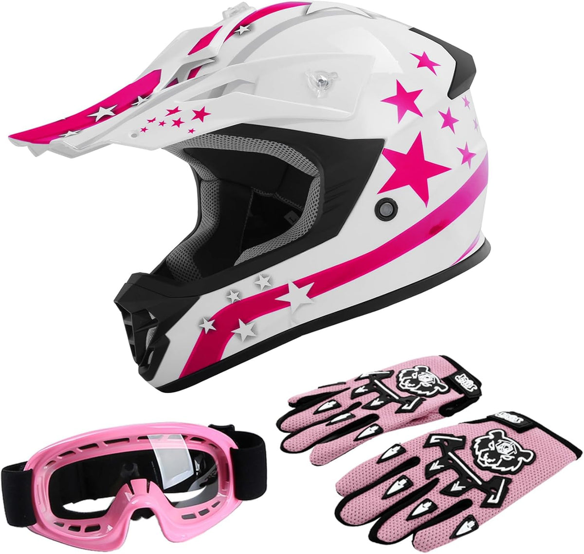 TCT-MOTORPARTS DOT Youth Kids Dirt Bike Full Face Helmets Motocross ATV Offroad Four Wheeler Helmet Pink Butterfly Medium Size